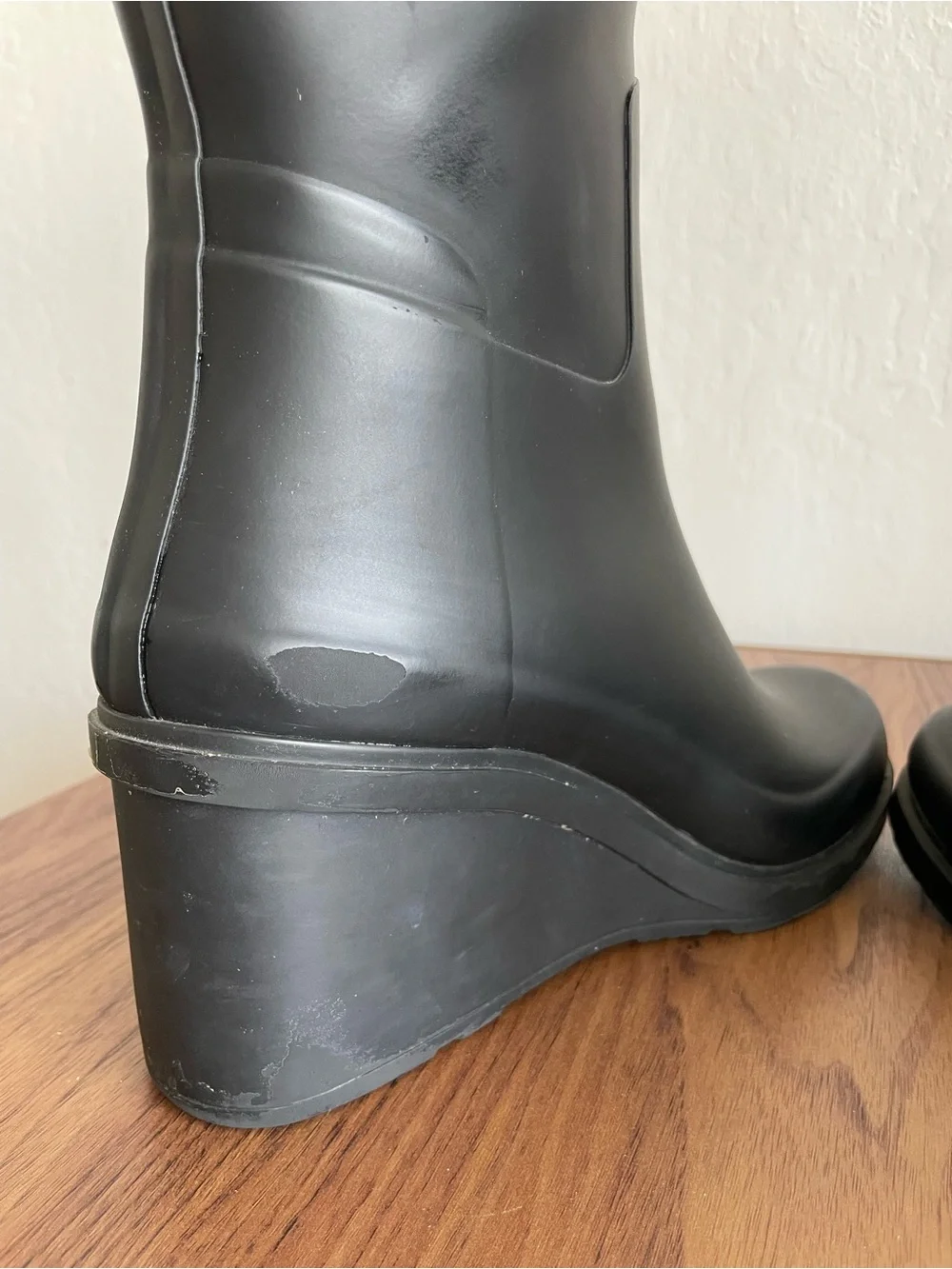 Hunter Matte Black Tall Wedge Rubber Rain Boots